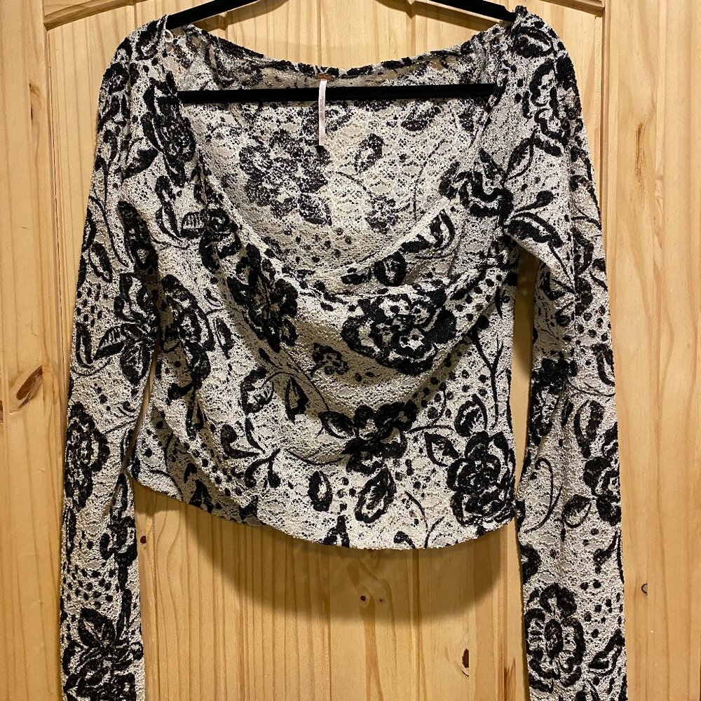 Free People Womens Large Lace Long Sleeve Cropped Floral Shirt Wrap with zipper